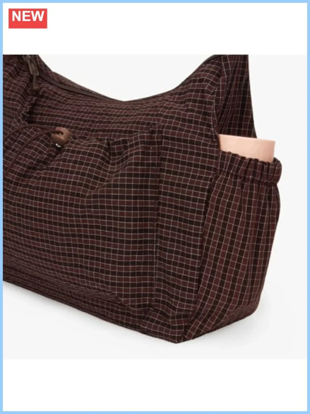 Plaid Nylon Hobo Bag Crossbody Drawstring Purse Adjustable Shoulder Strap